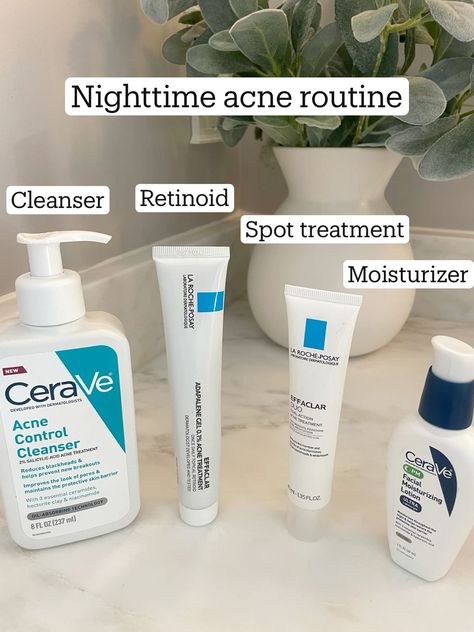 Nighttime acne routine Acne Routine Skincare, Acne Routine, Hair And Skin Vitamins, Beauty Treatments Skin Care, Haut Routine, Men Skin Care Routine, Skin Care Basics, Face Skin Care Routine, Skin Care Routine Order