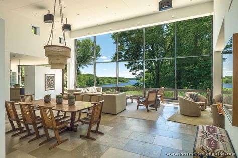 Built by Merz Construction; Architecture by Pisani + Associates Architects; Photography by Richard Mandelkorn Solar Chimney, Riverfront Home, French Limestone Floor, Boston Design, Home Design Magazines, Limestone Flooring, Glass Structure, Residential Architect, Residential Construction