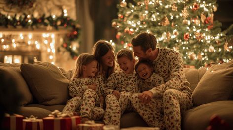 Family Christmas Pictures Couch, Christmas Pictures On Couch, Couch Christmas Pictures, Pictures On Bed, Family Christmas Pictures Ideas, Christmas Pictures Ideas, Christmas Pajama Pictures, Xmas Pics, Bed Scene