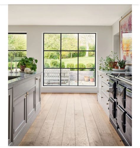 Georgian Farmhouse, White Brick Tiles, Whitewashed Brick, Crittal Doors, Plain English Kitchen, Hampshire House, Crittal Windows, Oak Parquet Flooring, Metal Windows