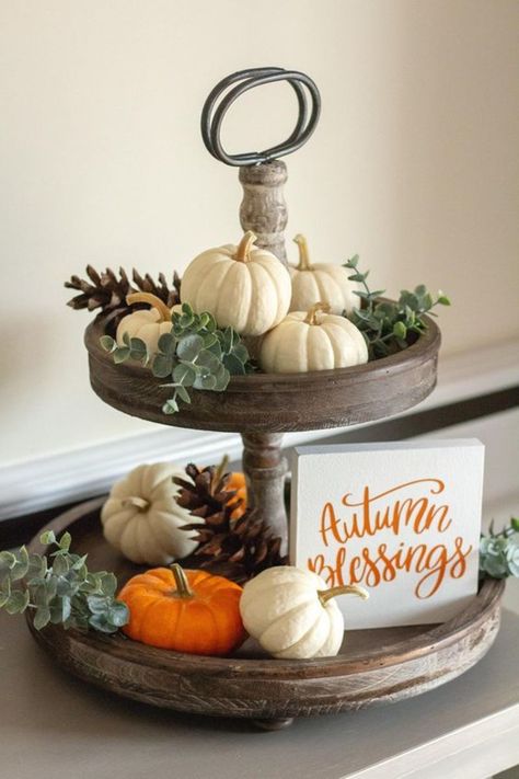 25+ Thanksgiving Tiered Tray Ideas for 2022 | HubPages Lajolla California, Three Tiered Tray, California Sandiego, Tafel Decor, Autumn Table, Fall Thanksgiving Decor, Fall Deco, Fall Table Decor, Farmhouse Fall Decor