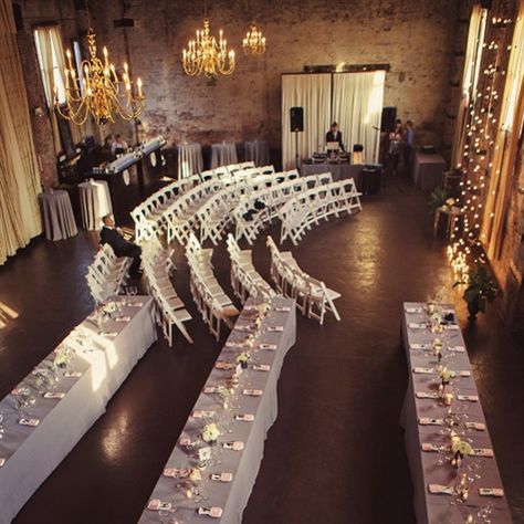 Indoor Ceremony and Reception. Perfect for ceremony and then reception! pull the chairs over Ceremony Decorations Indoor, Wedding Ceremony Decorations Indoor, Wedding Table Layouts, Wedding Reception Layout, Reception Layout, Seating Plans, Indoor Wedding Ceremonies, Wedding Centrepieces, Reception Tables