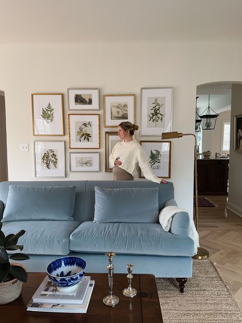 A blue velvet sofa! Would you ever do it? For me, it was an absolute yes. I worked with @theinside to bring this beauty to life and I couldn't love it more. It's exactly what our living room needed. And if you follow along on Instagram @werethewhites_ I share more about how it's actually very kid friendly too! Check out the details! Light Blue Sofa Living Room, Blue Sofa Decor, Light Blue Couches, Blue Velvet Sofa Living Room, Light Blue Sofa, Blue Velvet Couch, Blue Sofas Living Room, Velvet Sofa Living Room, Blue Couch Living Room