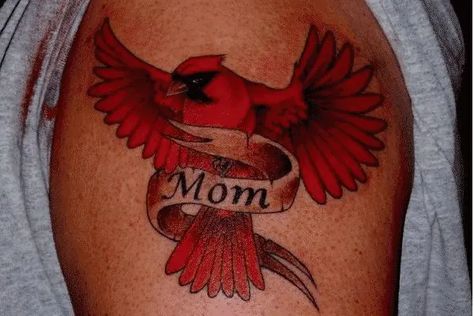 10 Sweet Mom Tattoos For Mother's Day Mom Tattoos For Guys, Dedication Tattoos, Memory Tattoos, Cardinal Tattoo, Red Bird Tattoos, Mum Tattoo, Cardinal Tattoos, Meaning Tattoos, Piece Tattoo