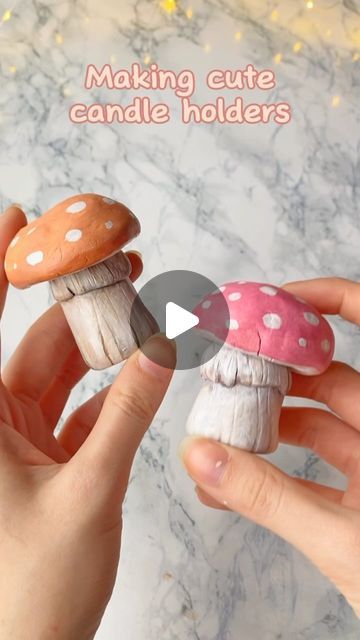 Eve on Instagram: "Mushroom candle holder made from air-dry clay🍄✨🕯️" Air Dry Clay Mushroom Wall Decor, Clay Candle Holders Mushroom, Clay Mushroom Candle Holder, Diy Clay Mushrooms Ideas, Air Clay Mushroom, Pottery Ideas Sculpture, Air Dry Ceramics Ideas, Diy Mushroom Clay, Air Dry Clay Mushrooms Diy