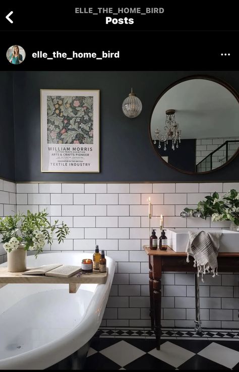 Subway Tiles Bathroom, Modern Vintage Home, Vintage Interiors, House Bathroom, Beautiful Bathrooms, Bathroom Makeover, Bathroom Inspiration, Bathroom Interior Design, Tile Bathroom