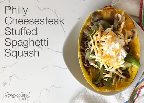 Steak Spaghetti, Spaghetti Squash Boats, Spaghetti Squash Boat, Squash Boats, Stuffed Spaghetti Squash, Keto Cupcakes, Philly Cheese, Cheese Steak, Philly Cheesesteak