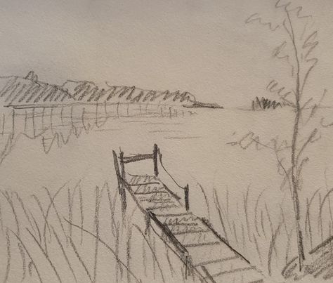 Drawings Ideas Landscape, Landscape Ideas For Drawing, Simple Landscape Sketch, Dock Drawing, Landscape Ideas Drawing, Simple Landscape Drawing, Art Quotes Wallpaper, Sketches Landscape, Draw Landscape