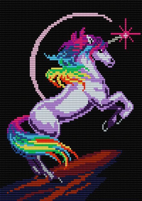 Rainbow Unicorn - Square Grid Pattern- 100 Columns X 110 Rows - Pattern by me, Man in the Book Unicorn Pixel Art Grid, Rainbow Pixel Art, Cross Stitch Unicorn, Square Grid Pattern, Unicorn Cross Stitch, Unicorn Cross Stitch Pattern, Me M, Stitching Projects, Square Grid