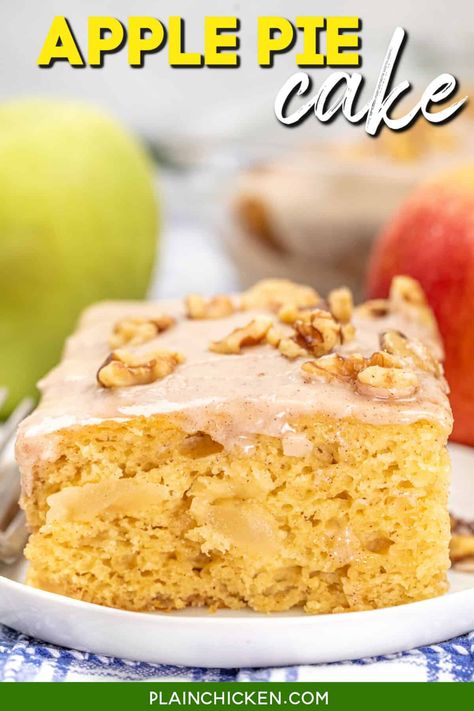 Apple Pie Cake Recipe, Pie Cake Recipe, Spiced Apple Pie, Yellow Cake Mix Recipes, Lemon Cream Cheese Bars, Apple Pie Cake, Easy Apple Cake, Pumpkin Crunch, Pie Filling Recipes