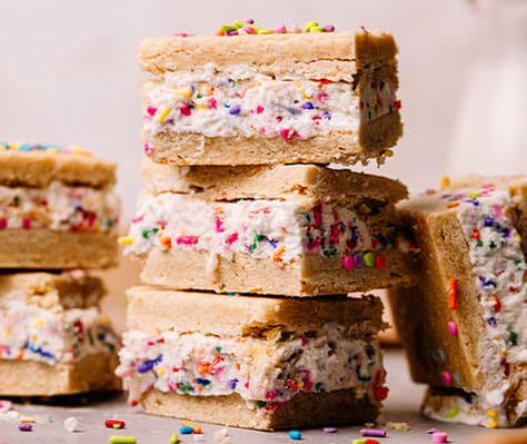 Sugar Cookie Funfetti Ice Cream Sandwiches Sugar Cookie Ice Cream Sandwich, Sugar Cookie Ice Cream, Funfetti Ice Cream, Cookie Ice Cream Sandwich, Yogurt Frozen, Cookie Sandwich Recipes, Ice Cream Sandwiches Recipe, Cookie Ice Cream, Ice Cream Mixture