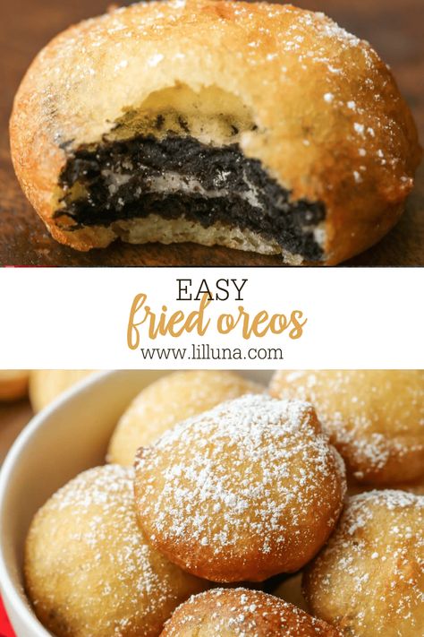 Deep fried Oreos are one of our favorite treats at the fair. Now you can make this delicious fried cookie at home with this simple recipe! #deepfriedoreos #friedoreos #oreos #fairfood #friedfood Deep Fried Desserts, Deep Fryer Recipes, Deep Fried Oreos, Unique Treats, Oreo Treats, Fried Dessert, Fried Oreos, Vegetarian Cookies, Healthy Summer Desserts