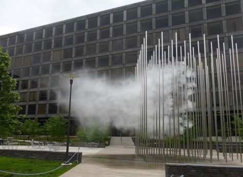 Pittsburgh Murals and Public Art: Cloud Arbor by Ned Kahn Rain Art Installation, River Art Installation, Water Reflection Installation, Umbrella Installation Art, Waterscape Design, Sculpture Park Landscape, Sculpture Fountain, Water Fountain Design, Fountain Design