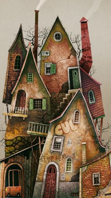 Old House Illustration, Buildings To Draw, Art House Drawing, House Art Drawing, Apartment Drawing, Francisco Fonseca, Watercolor Houses, House Drawings, Art Haus