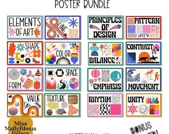 Middle School Art Curriculum, Art Wall Classroom, 7 Elements Of Art Projects, Principles Of Design Poster, Elements Of Art Posters, Art Principles Of Design, Art Classroom Rules, 7 Elements Of Art, Art Principles