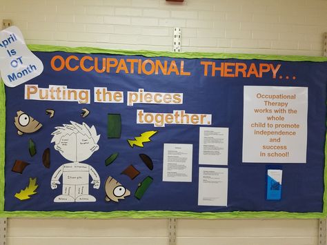 Occupational Therapy Bulletin Boards Back To School, Occupational Therapy Bulletin Board Ideas, School Occupational Therapy Room Decor, Occupational Therapy Posters Ideas, Occupational Therapy Bulletin Boards, Physical Therapy Bulletin Board Ideas, Occupational Therapy Posters, Phys Ed Bulletin Boards, Room Bulletin Board Ideas