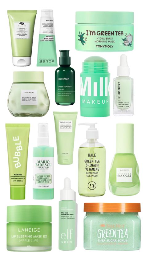 #preppy #green #skincare Skincare Pictures, Green Skin Care, Preppy Drawings, Preppy Green, Green Skincare, Sephora Skin Care, Mask Makeup, Green Skin, Chrismas Gifts