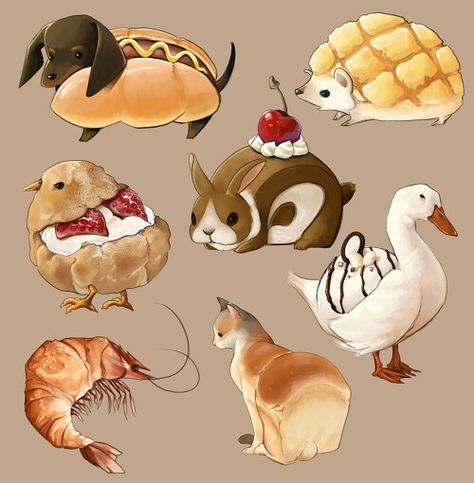 Pixiv Dessert Illustration, 귀여운 음식 그림, Images Kawaii, Cute Food Drawings, Animal Sketches, Food Drawing, Cute Animal Drawings, Food Illustrations, Creature Design