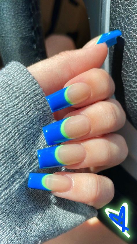 Long Summer Nails 2023, Blue And Green Nails, Green French Tip Nails, Green French Tip, Nails For Summer, Green French, Grunge Nails, French Tip Acrylic Nails, Simple Acrylic Nails