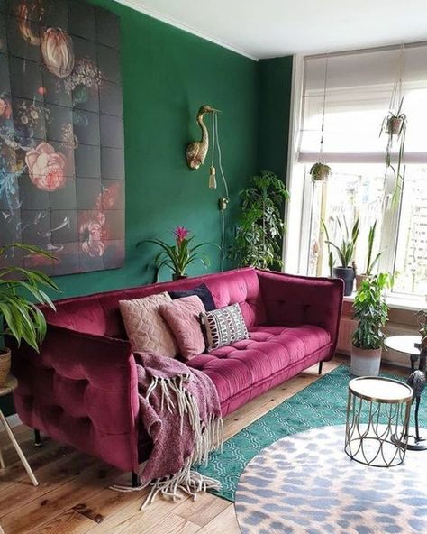 Koti Diy, Decor Eclectic, Dekorasi Kamar Tidur, Colourful Living Room, Green Walls, Bohemian Interior, Living Room Inspo, Design Case, Living Room Inspiration