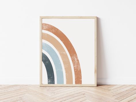 Terracotta And Blue Nursery, Macrame Painting, Desert Abstract, Muted Earth Tones, Bohemian Nursery, Neutral Rainbow, Mountain Art Print, Rise Art, Nursery Baby Room