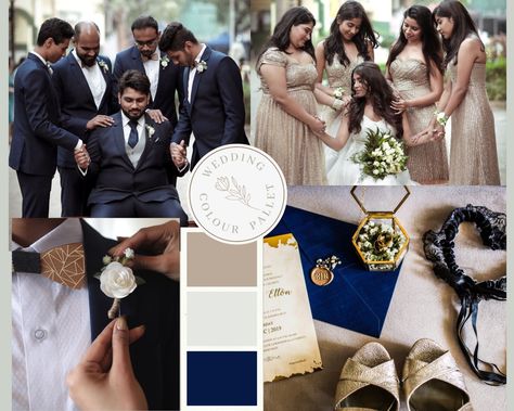 A mix of navy, royal blue, gold, beige and sage. Cream White, White Wedding, Winter Wedding, Blue Gold, Mumbai, Royal Blue, Navy, Cream, Gold