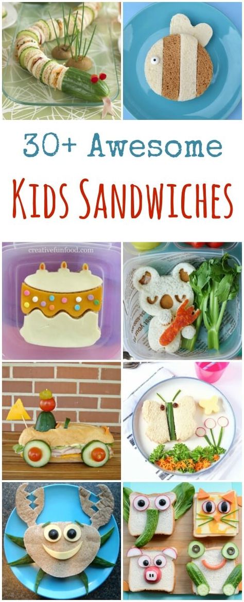 Over 30 fun sandwiches for kids - these cute sandwich ideas are perfect for lunch boxes and party food too - Eats Amazing UK Kids Sandwich Ideas, Birthday Party Food For Kids, Fun Sandwiches For Kids, Kids Sandwiches, Sandwiches For Kids, Fun Sandwiches, Party Food For Kids, Party Food Kids, Childrens Party Food