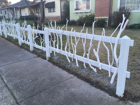 Twig Fence Diy, Twig Fences Tree Branches, Garden Fence Branches, Fence Made From Tree Limbs, How To Make Twig Fencing, Stick Fence Diy Branches Wood, Branch Fence, Diy Privacy Fence, Manzanita Branches