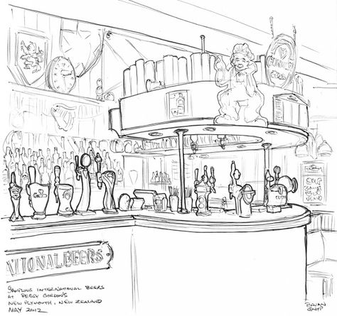 Bar Sketch, Bar Drawing, Pub Illustration, Tavern Sketch, Bar Sketch Drawing, Bar Drawing Illustration, Fantasy Pub Concept Art, Pub Drawing, Cafe Shop Drawing Sketch