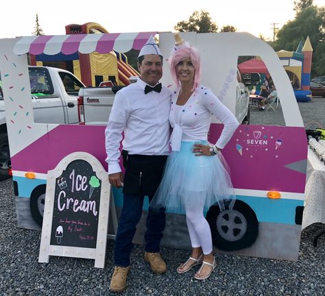 Ice Cream Truck Trunk Or Treat, Ice Cream Trunk Or Treat Ideas, Ice Cream Truck Or Treat, Diy Ice Cream Truck Costume, Trunk Or Treat Ice Cream, Ice Cream Shop Trunk Or Treat, Candyland Trunk Or Treat Truck, Trunk Or Treat Ice Cream Truck, S’more Trunk Or Treat