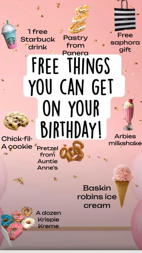 #vibes #free#bdaylist B Day Freebies, Stuff To Ask For Your Birthday, Birthday Freebies 2024, Bday Freebies, Freebies On Your Birthday, Bday Stuff, Birthday Things, Birthday Plans, Birthday Freebies