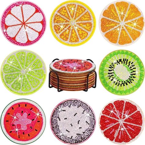 Diamond Art Kits For Adults, Coaster Ideas Painted, Painting Coasters Ideas, Preppy Paintings, Beaded Coasters, Painting Coasters, Painted Coasters, Fruits Pattern, Art Coaster