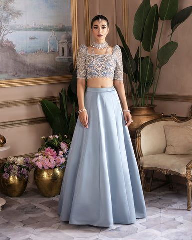 Blue Pakistani Bridal Dress, Organza Choli, Choli Style, Kanwal Malik, Powder Blue Dress, Pakistani Bridal Dress, Blue Lehenga, Pakistani Bridal Dresses, Bridal Lehenga Choli