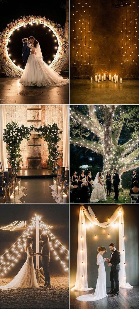 romantic lighted wedding ceremony backdrop ideas Wedding Backdrop Lights, Wedding Ceremony Backdrop, Future Wedding Plans, Ceremony Backdrop, Wedding Night, Ceremony Decorations, Romantic Weddings, Wedding Lights, Lighting Ideas