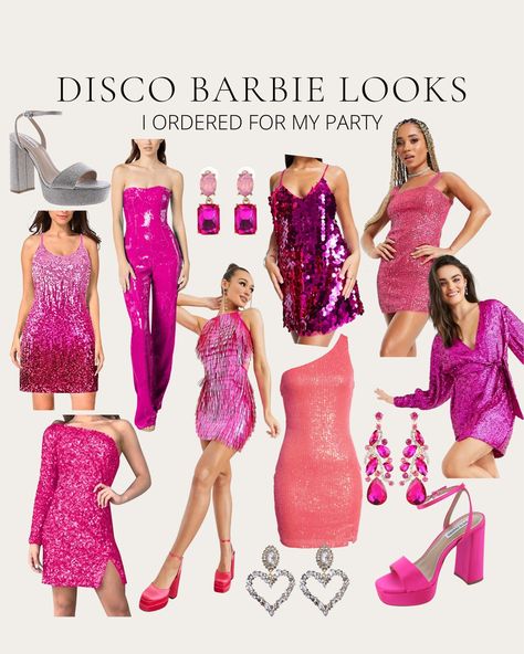 Disco Pink Outfit, Pink Disco Outfit Ideas, Disco Barbie Costume, Disco Barbie Outfit, Pink Disco Outfit, Disco Themed Outfits, Barbie Birthday Outfit, Studio 54 Outfits, Cna Week