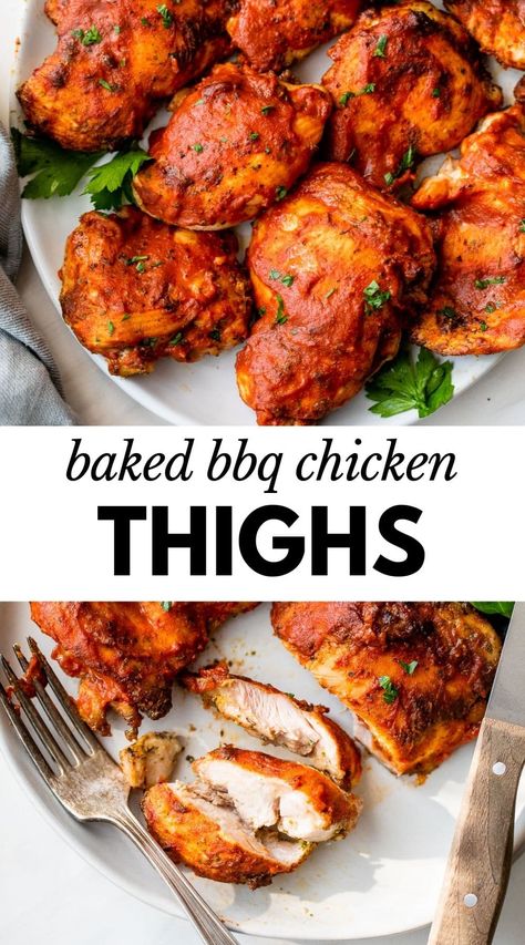 Best Baked Bbq Chicken, Baked Bbq Chicken Thighs, Barbecue Chicken Thighs, Chicken Thighs In Oven, Bbq Chicken Thighs, Barbeque Chicken, Baked Bbq Chicken, Whole30 Recipes, Baked Chicken Thighs