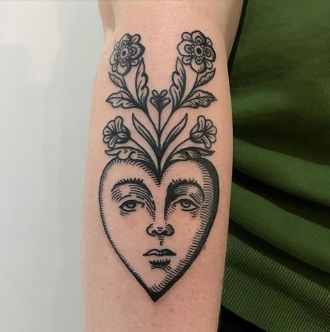 Tattoo Ideas For Artists, Wood Cut Tattoo, Traditional Flash Tattoo Ideas, Cute Traditional Tattoo, Love Is Life, Etching Tattoo, Woodcut Tattoo, Engraving Tattoo, Traditional Tattoo Designs