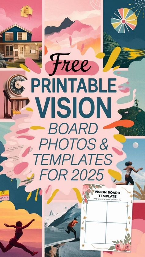 Free printable vision board photos and templates for 2025, with various inspiring images. Dream Board Examples, Vision Board Words Free Printable, Printable Vision Board Template, Vision Board Art, Free Vision Board Template, Kids Vision Board, Vision Board Ideas Examples, Christian Vision Board, Free Vision Board