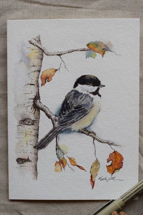 Christmas Card Watercolor, Birds Watercolor, Bird Watercolor Paintings, Card Watercolor, Watercolor Card, Chickadees, Watercolor Painting Techniques, Architectural Drawing, 수채화 그림