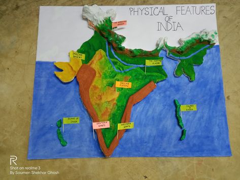 Model Project Sst Project Border Design, Civics Project Ideas, Sst Models For Exhibition, Physical Features Of India Project, Science Exhibition Ideas, Social Science Project, School Science Projects, Science Models, Preschool Prep