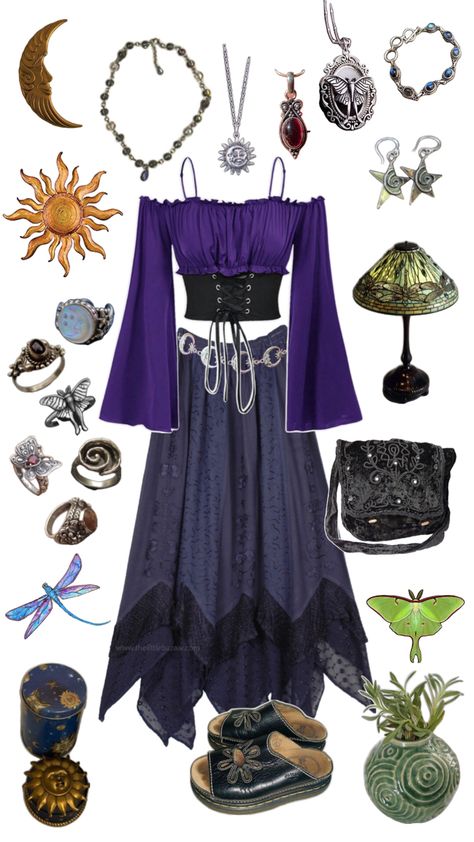 Witch goth boho hippie whimsical whimsigoth 90s vintage outfit aesthetics fashion thrifted sun moon jewellery celestial crystal jewellery Witchcore Aesthetic Outfits, Witchy Aesthetic Outfit, Witch Aesthetic Outfit, Fashion Terminology, Witchy Outfits, Magic Clothes, Witchy Aesthetic, Cottagecore Outfits, Dress Aesthetic