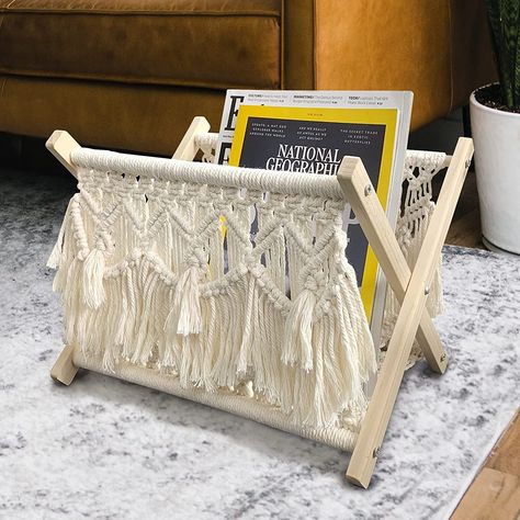 Foldable Storage Rack, Home Decor For Bedroom, Basket Boho, Bohemian Macrame, Recycled Magazine, Foldable Storage, Towel Storage, Magazine Holders, Macrame Decor