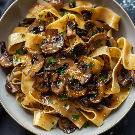 Caramelized Wild Mushroom Pappardelle Pasta - Easy DIY Recipes Caramelized Wild Mushroom Pappardelle Pasta, Wild Mushroom Pasta Recipes, Mushroom Parpadelle Recipes, Paparadelle Recipes Mushroom, Mix Mushroom Recipes, Mushroom And Onion Pasta, Italian Mushroom Pasta, Mushroom Meal Ideas, Italian Mushroom Recipes