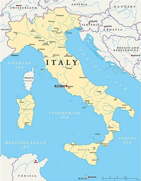 Sardinia - WorldAtlas Map Of Italy Cities, Italy Geography, Italy Sea, Map Of Italy, Sea Map, Rome City, Palermo Sicily, Italy Map, National Symbols