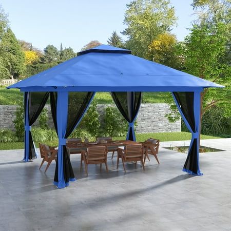 Whether it's a camping trip, cookout, or just a place to protect your outdoor couch, Outsunny's pop-up gazebos go up in minutes. Coming with a carrying bag, they roll wherever you want. They unfold fast to provide UV50+ protection. Stakes, ropes, and sandbags work together to stabilize your outdoor canopy tent on soft ground, and holes on top drain away rain in case it isn't taken down on time. With mesh walls on the sides, you can enjoy the breeze while guests with wings are uninvited. Size: 15 Steel Gazebo, Camping Canopy, Canopy Tent Outdoor, Outdoor Canopy, Gazebo Tent, Instant Canopy, Canopy Shelter, Pop Up Canopy Tent, Gazebo Canopy