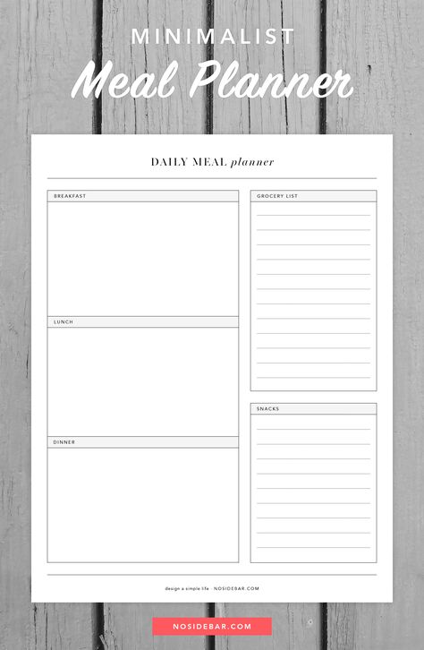 Use this free minimalist daily meal planner printable to help design a simple life. Study Tricks, Bujo Printables, Menu Sans Gluten, Organized Office, Meal Planner Printable Free, Printable Meal Planner, Daily Meal Planner, Monthly Meal Planner, Daily Meal Plan