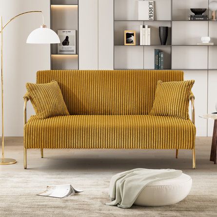 Gold Sofa, Salon Suites Decor, Sofa For Living Room, Small Couch, Living Room Apartment, Comfortable Couch, Sofa Modern, 2 Pillows, Small Space Living Room