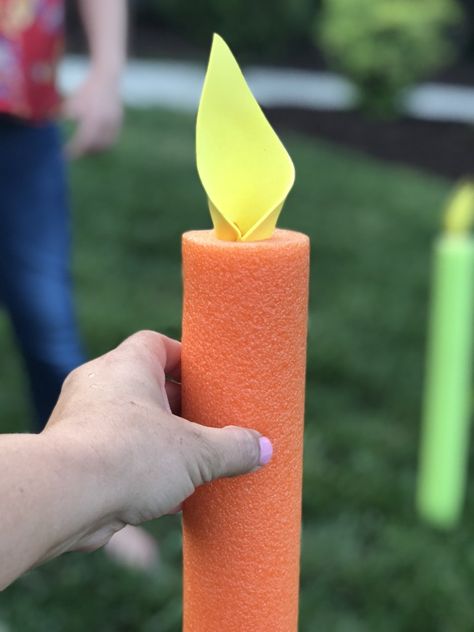 Pool Noodle Birthday Candles - Jessica Watt Birthday Party Parade Float, Pool Noodles Candles, Pool Noodle Decorations, Pool Noodle Birthday Candles, Splatoon Birthday, Pool Noodle Candles, Story Bots, Noodles Ideas, Pool Noodle Crafts