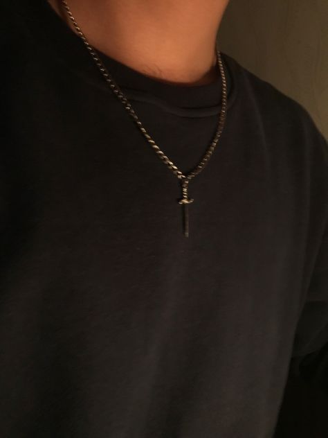 Mens Necklace Aesthetic, Cross Necklace Aesthetic Men, Aesthetic Knife, Cross Neckless, Knife Aesthetic, Knife Necklace, Female Gaze, Boys Necklace, Boys Jewelry