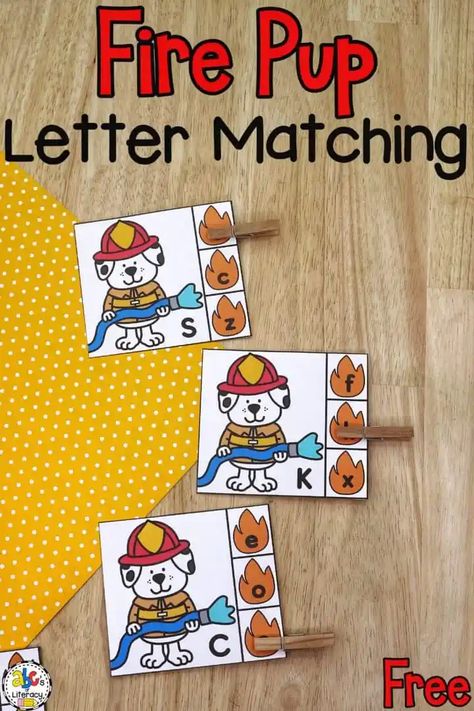 Free printable Firefighter Letter Matching Activity for community helper unit: alphabet recognition | ABC match | fine motor skills Fine Motor Community Helper Activities, Preschool Theme Community Helpers, Community Helper Literacy Activities, Firefighter Preschool Activities, Community Helper Activities, Community Helpers Literacy Activities, Community Helpers Firefighters, Community Helpers Literacy, Community Helpers Centers